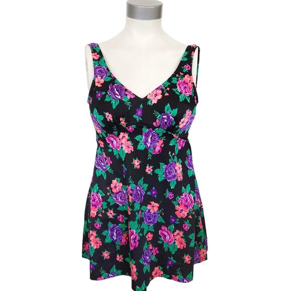 Longitude Other - LONGITUDE Robby Len Swimwear vintage 70s one piece floral swimsuit dress Sz 10 T